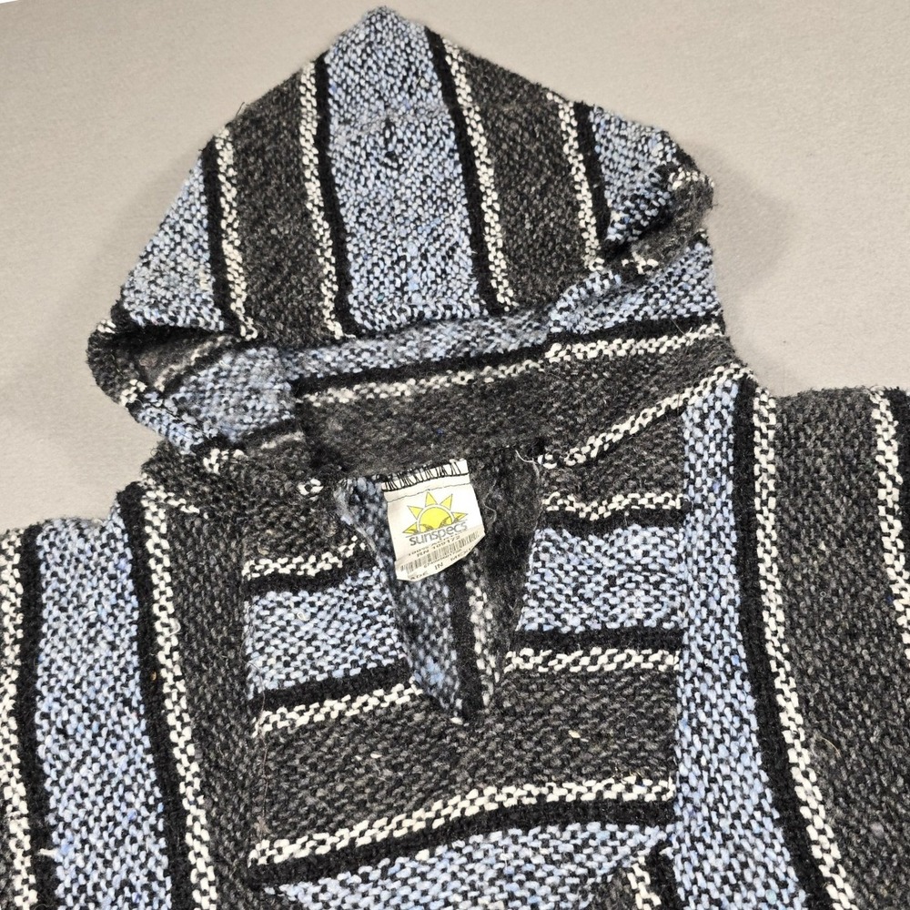 Sunspecs Mens XL Blue Striped Baja Hoodie Jerga Pullover Mexican Poncho 428